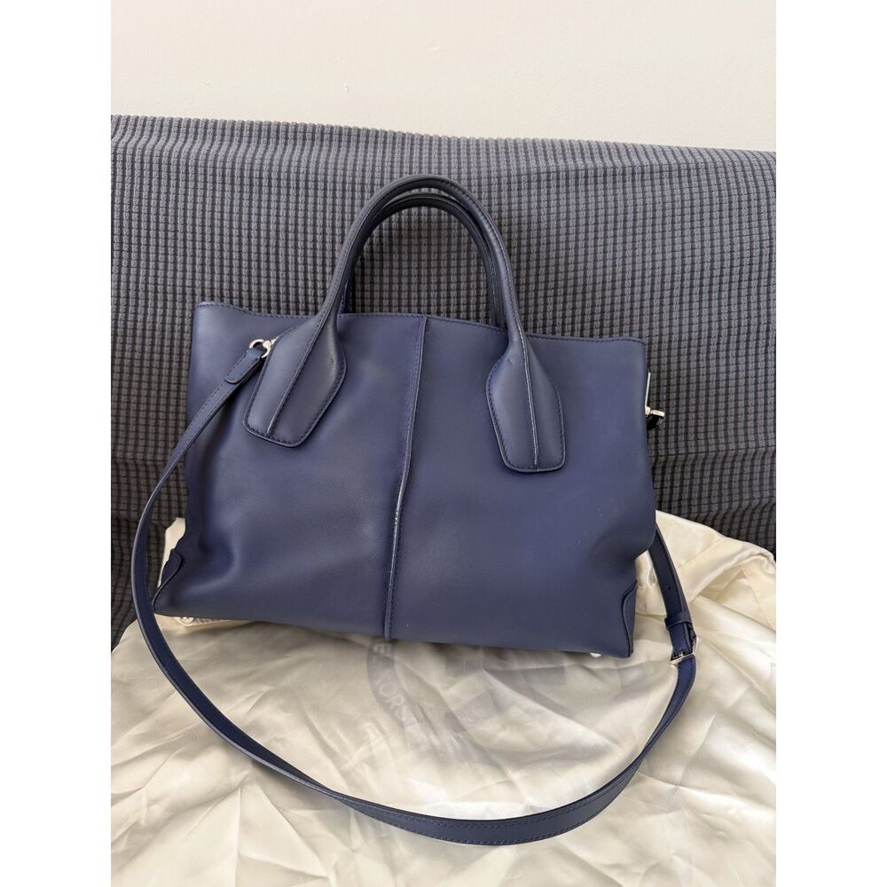 Tod's - Navy Blue Leather Tote Shoulder Bag with Crossbody Strap - Like New